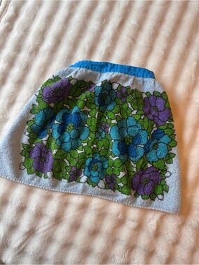 Vintage Cannon Vibrant Flower Power Blue & Green Terrycloth Waist Apron